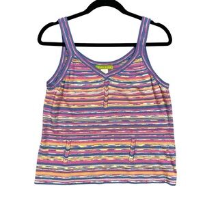 Sigrid Olsen Knit Colorful Striped Cutout Vintage Y2K Beach Tank Top Sz L